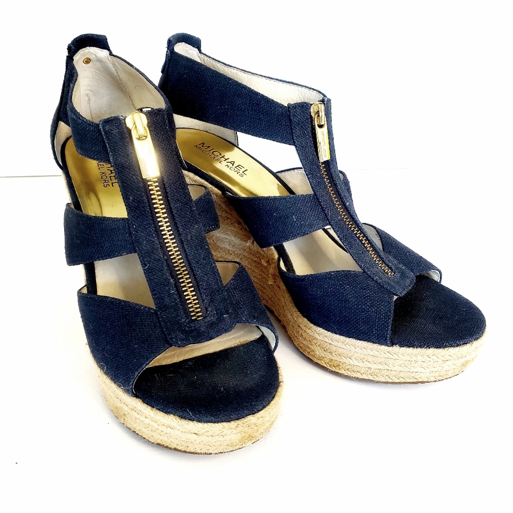 Michael Kors Denim Zipper-Up 4" Platform Wedge Shoe, Excellent Condition - Picture 1 of 10